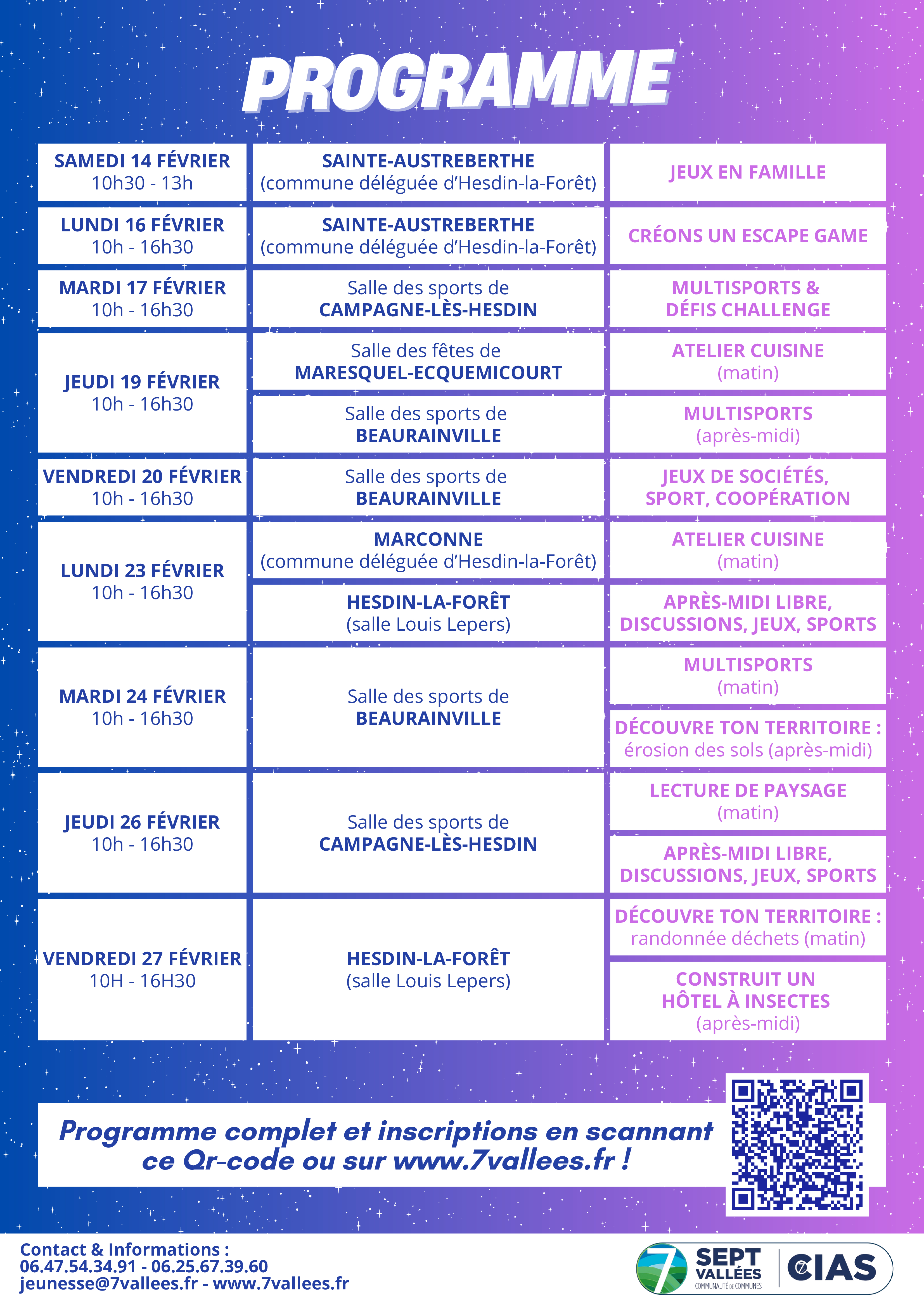  Programme des animations jeunes vacances fevrier 2026